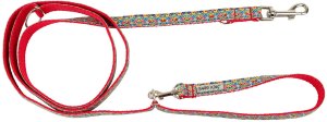 Smycz dla psa, wz�r folk, regulowana, ta�ma, 16MM/220CM czerwona 2
