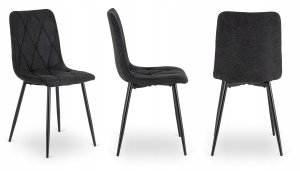 Zestaw Stół Rozkładany Kuchenny Krzesło Komplet Tapicerowane Czarne 6x 14