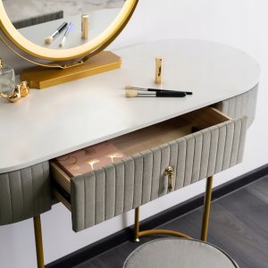 Toaletka z Lustrem LED dla Dziewczynki SARAH Szara z Szufladą z Pufą 4