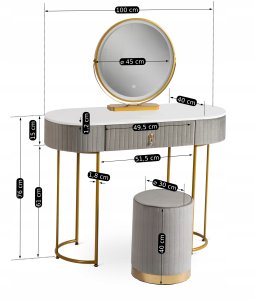 Toaletka z Lustrem LED dla Dziewczynki SARAH Szara z Szufladą z Pufą 6