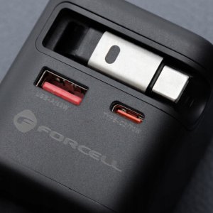 Ładowarka sieciowa do telefonu Forcell F-Energy GaN USB C + USB A + zwijany kabel USB C PD QC4.0 3A 70W VT-R7 szara 10