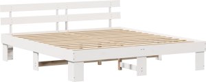 vidaXL Rama łóżka z wezgłowiem Biała 180x200 cm Lite drewno sosnowe 2