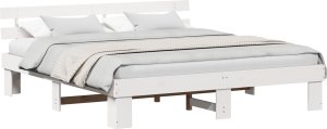 vidaXL Rama łóżka z wezgłowiem Biała 180x200 cm Lite drewno sosnowe 3