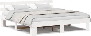 vidaXL Rama łóżka z wezgłowiem Biała 180x200 cm Lite drewno sosnowe 4