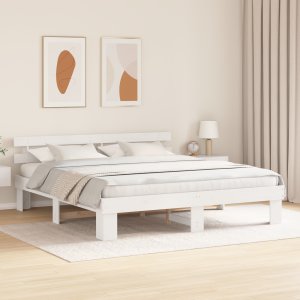 vidaXL Rama łóżka z wezgłowiem Biała 180x200 cm Lite drewno sosnowe 5