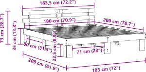 vidaXL Rama łóżka z wezgłowiem Biała 180x200 cm Lite drewno sosnowe 9
