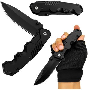Nóż Survivalowy Taktyczny Myśliwski Składany Liner Lock Stal Czarny 2