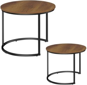 Zestaw Okrągłe Stoliki Kawowe 2w1 Vintage Naturalne Drewno 70x50cm 45x44cm 2