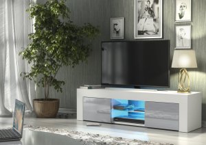 Szafka RTV Loom 130cm ONE FURNITURE - Biały Laminat & Szare Drzwi 2