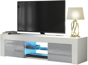 Szafka RTV Loom 130cm ONE FURNITURE - Biały Laminat & Szare Drzwi 6