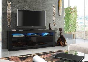 One Furniture Szafka RTV Shine 160cm ONE FURNITURE - Czarny Laminat & Połysk 2