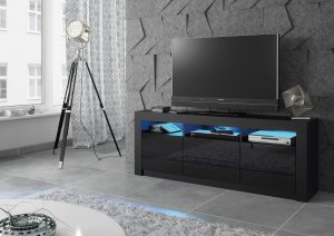 One Furniture Szafka RTV Shine 160cm ONE FURNITURE - Czarny Laminat & Połysk 4