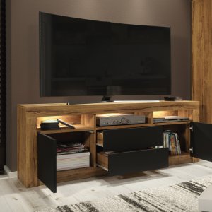 Szafka RTV Shine 160cm ONE FURNITURE - Laminat Dębowy & Czarny 2