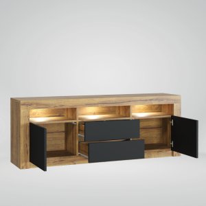 Szafka RTV Shine 160cm ONE FURNITURE - Laminat Dębowy & Czarny 4