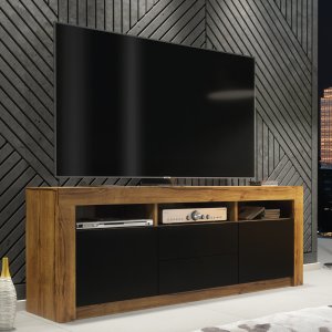 Szafka RTV Shine 160cm ONE FURNITURE - Laminat Dębowy & Czarny 5