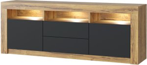 Szafka RTV Shine 160cm ONE FURNITURE - Laminat Dębowy & Czarny 7