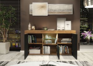 Komoda Aurora 145cm RTV ONE FURNITURE - Laminat Dębowy & Czarny 10