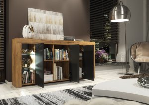 Komoda Eden 164cm RTV ONE FURNITURE - Laminat Dębowy & Czarny 8