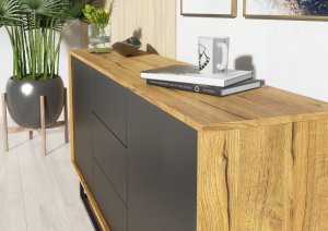 Komoda RTV Vista 140cm Loft ONE FURNITURE Laminat Dębowy & Czarny 3