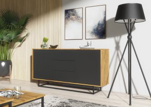Komoda RTV Vista 140cm Loft ONE FURNITURE Laminat Dębowy & Czarny 6