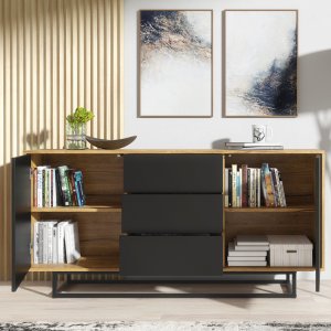 Komoda RTV Vista 140cm Loft ONE FURNITURE Laminat Dębowy & Czarny 7