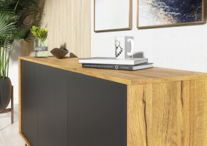 Komoda RTV Halo 160cm Loft ONE FURNITURE Laminat Dębowy & Czarny 3