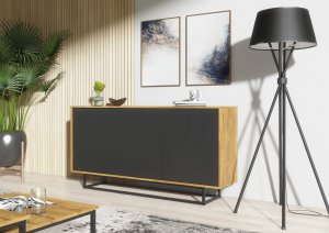 Komoda RTV Halo 160cm Loft ONE FURNITURE Laminat Dębowy & Czarny 6