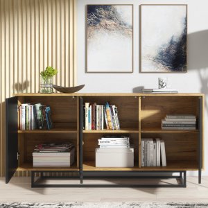 Komoda RTV Halo 160cm Loft ONE FURNITURE Laminat Dębowy & Czarny 7