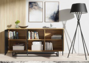 Komoda RTV Halo 160cm Loft ONE FURNITURE Laminat Dębowy & Czarny 8