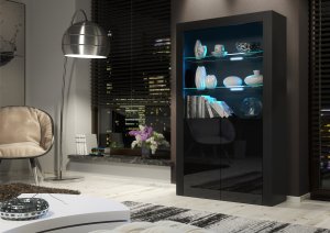 Witryna Spectrum 170cm ONE FURNITURE - Czarny Laminat & Połysk Drzwi 5