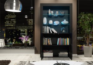 Witryna Spectrum 170cm ONE FURNITURE - Czarny Laminat & Połysk Drzwi 8