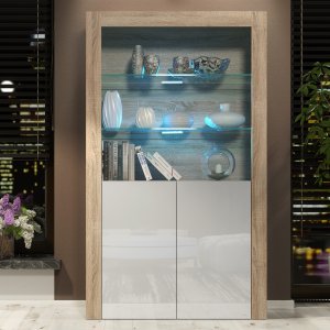 Witryna Spectrum 170cm ONE FURNITURE - Laminat Dębowy & Białe Drzwi 4