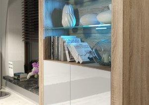 Witryna Spectrum 170cm ONE FURNITURE - Laminat Dębowy & Białe Drzwi 6