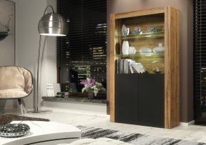 Witryna Spectrum 170cm ONE FURNITURE - Laminat Dębowy & Czarne Drzwi 2