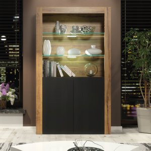 Witryna Spectrum 170cm ONE FURNITURE - Laminat Dębowy & Czarne Drzwi 5