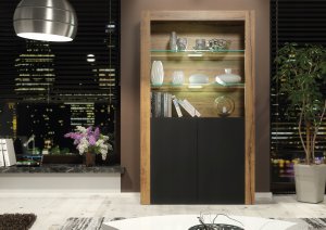 Witryna Spectrum 170cm ONE FURNITURE - Laminat Dębowy & Czarne Drzwi 6