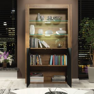 Witryna Spectrum 170cm ONE FURNITURE - Laminat Dębowy & Czarne Drzwi 8