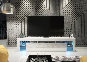 One Furniture Szafka RTV Nova 200cm ONE FURNITURE - Biały Laminat & Połysk 5