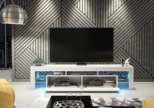 One Furniture Szafka RTV Nova 200cm ONE FURNITURE - Biały Laminat & Połysk 7