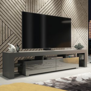 Szafka RTV Nova 200cm ONE FURNITURE - Szary Laminat & Połysk 9