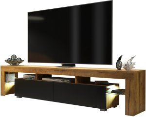 Szafka RTV Nova 200cm ONE FURNITURE - Laminat Dębowy & Czarny 2