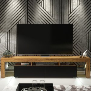 Szafka RTV Nova 200cm ONE FURNITURE - Laminat Dębowy & Czarny 4