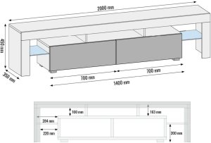 Szafka RTV Nova 200cm ONE FURNITURE - Laminat Dębowy & Czarny 9