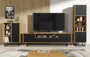 Szafka RTV Rift 200cm Loft ONE FURNITURE - Laminat Dębowy & Czarny 11