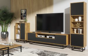 Szafka RTV Rift 200cm Loft ONE FURNITURE - Laminat Dębowy & Czarny 12