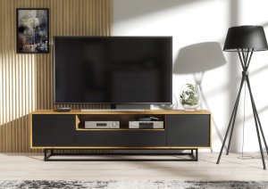 Szafka RTV Rift 200cm Loft ONE FURNITURE - Laminat Dębowy & Czarny 2