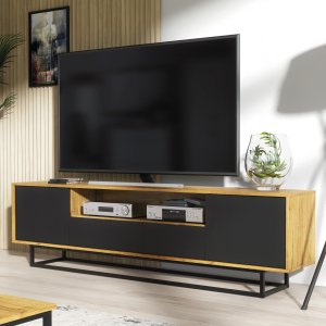 Szafka RTV Rift 200cm Loft ONE FURNITURE - Laminat Dębowy & Czarny 5