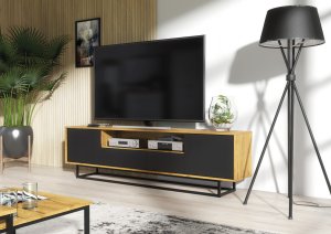 Szafka RTV Rift 200cm Loft ONE FURNITURE - Laminat Dębowy & Czarny 6