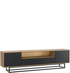 Szafka RTV Rift 200cm Loft ONE FURNITURE - Laminat Dębowy & Czarny 9