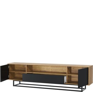 Szafka RTV Rift 200cm Loft ONE FURNITURE - Laminat Dębowy & Czarny 10
